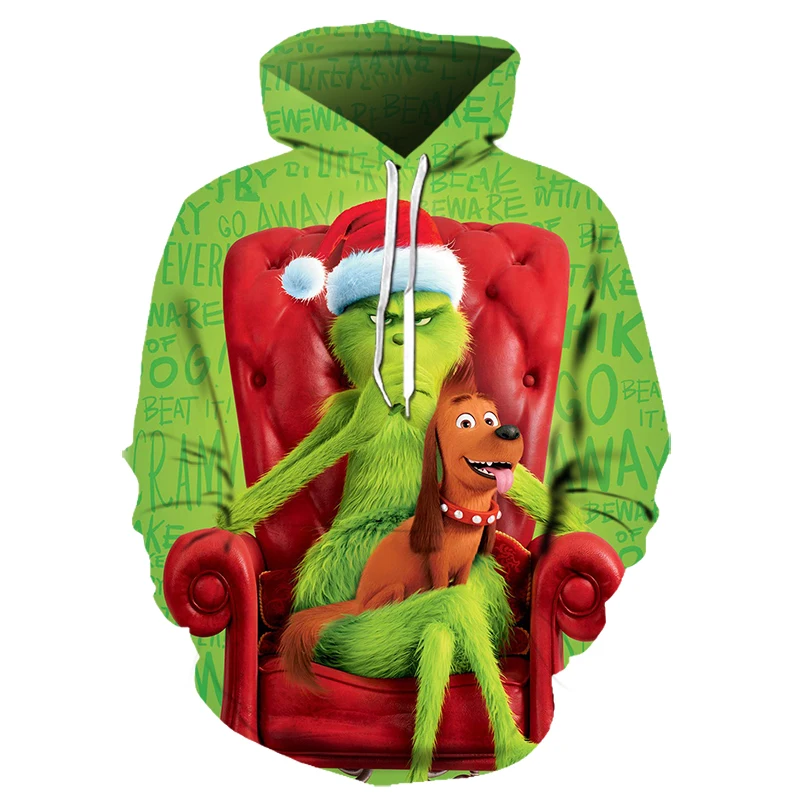 3D Grinch Толстовка Рождество мультфильм анимация зеленая монстры Мужская и Женская