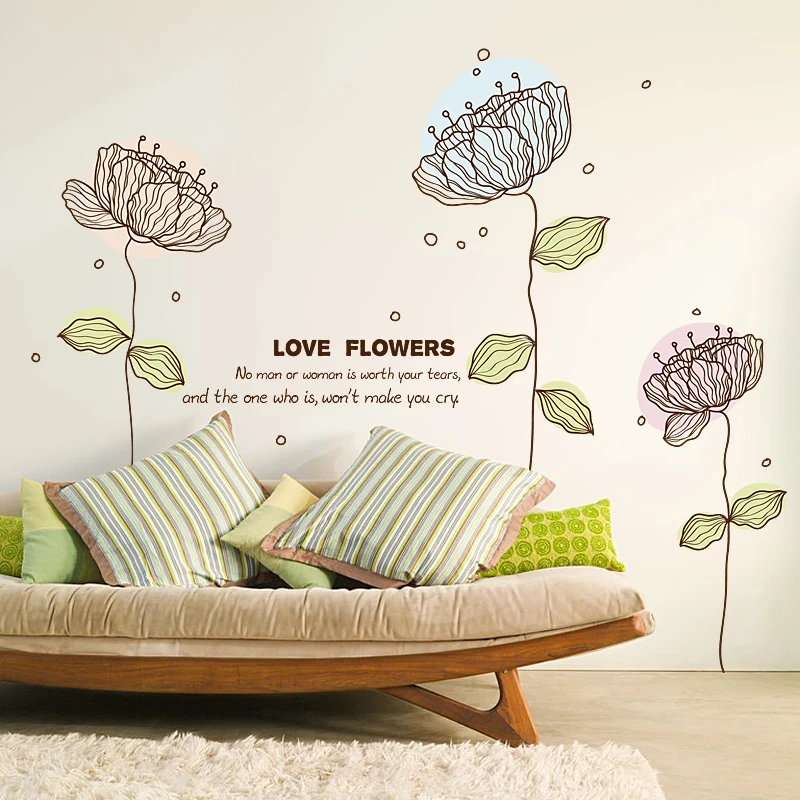 

Large Lotus Wall Stickers Flowers Living Room Decoration TV Sofa Background Wall Decals PVC Art Wallpaper Room Murals New