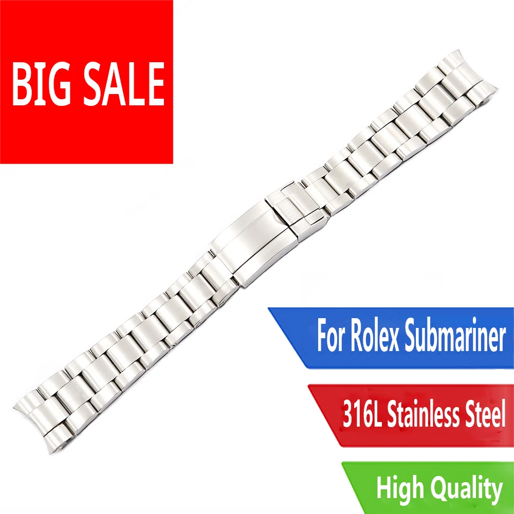 

CARLYWET 20 21mm Watch Band Silver All Brushed Solid Curved End Screw Links Wrist Bracelet For Rolex Submariner Oyster Datejust