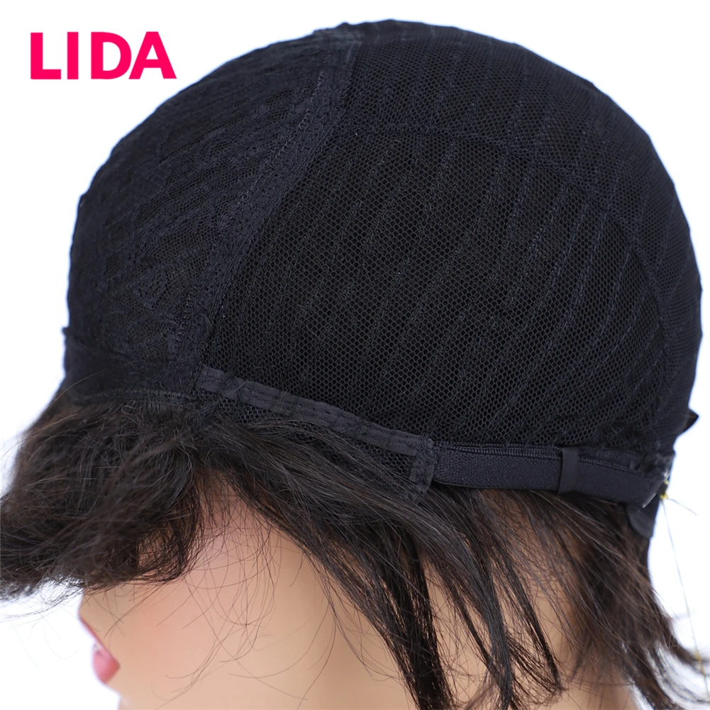 LIDA Non-Remy индийские прямые короткие человеческие волосы парики для женщин 150% плотность полный машинный 6 дюймов короткий парик