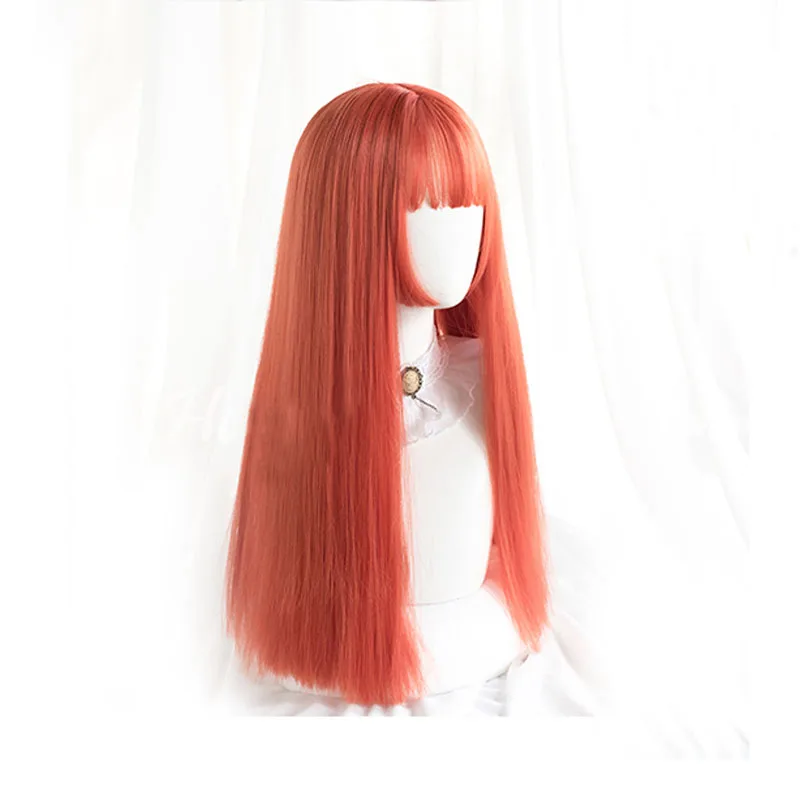 Парик Лолиты в стиле Харадзюку длинные прямые челки из оранжевых волос милая