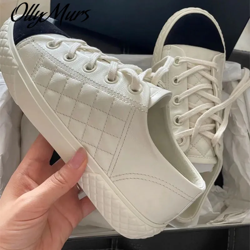 

Ollymurs Rhombus Design Casual Shoes Women Thick Bottom Leisure Shoes Real Leather Patchwork Suede New Style Luxury Toe Shoes