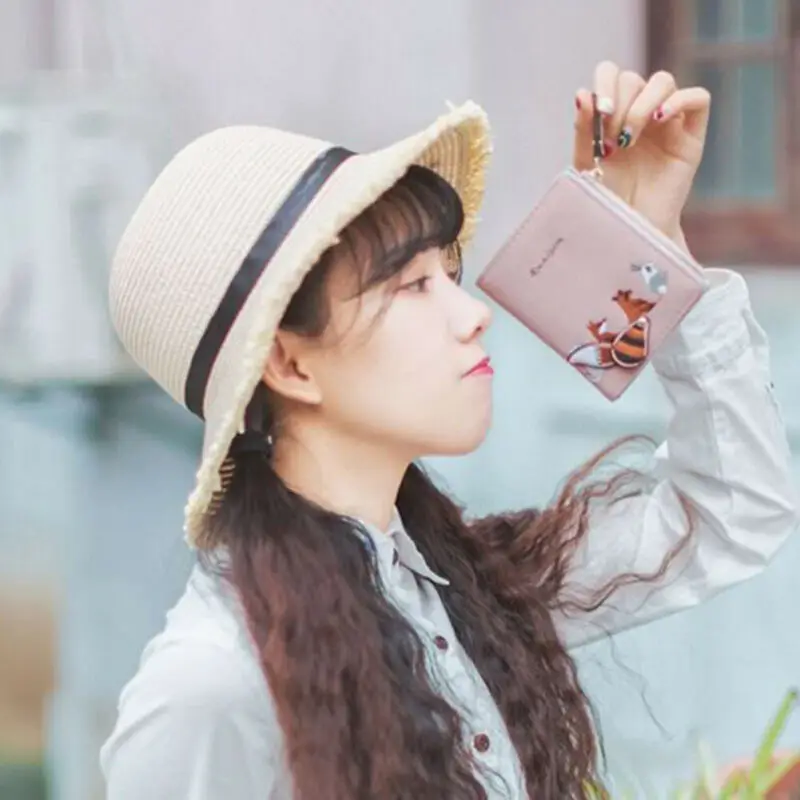 Женский кожаный бумажник с рисунком искусственной лисы короткий кошелек