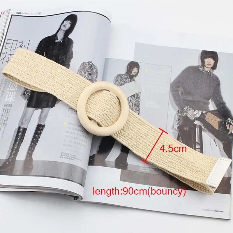 

1PC girls Fashion Unique Wood Button Belt For Women Elastic Straw Belt Decoration for Dress Belt Casual Female Belt Accessories