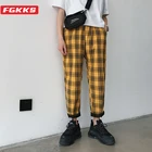Брюки FGKKS мужские в клетку, повседневные джоггеры, прямые штаны, размера плюс, хип-хоп, шаровары, брендовая уличная одежда, 2021
