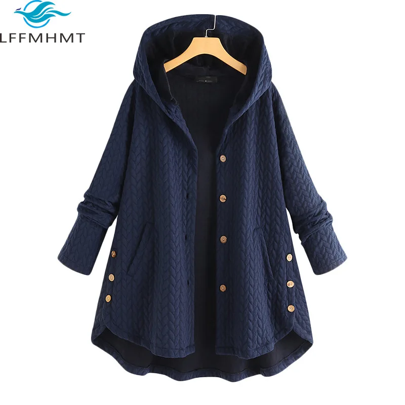 

Women Winter Solid Color Long Sleeve Single Breasted Hooded Cotton Coat Lady Oversized Loose Boutique Jacket Female Casual Parka