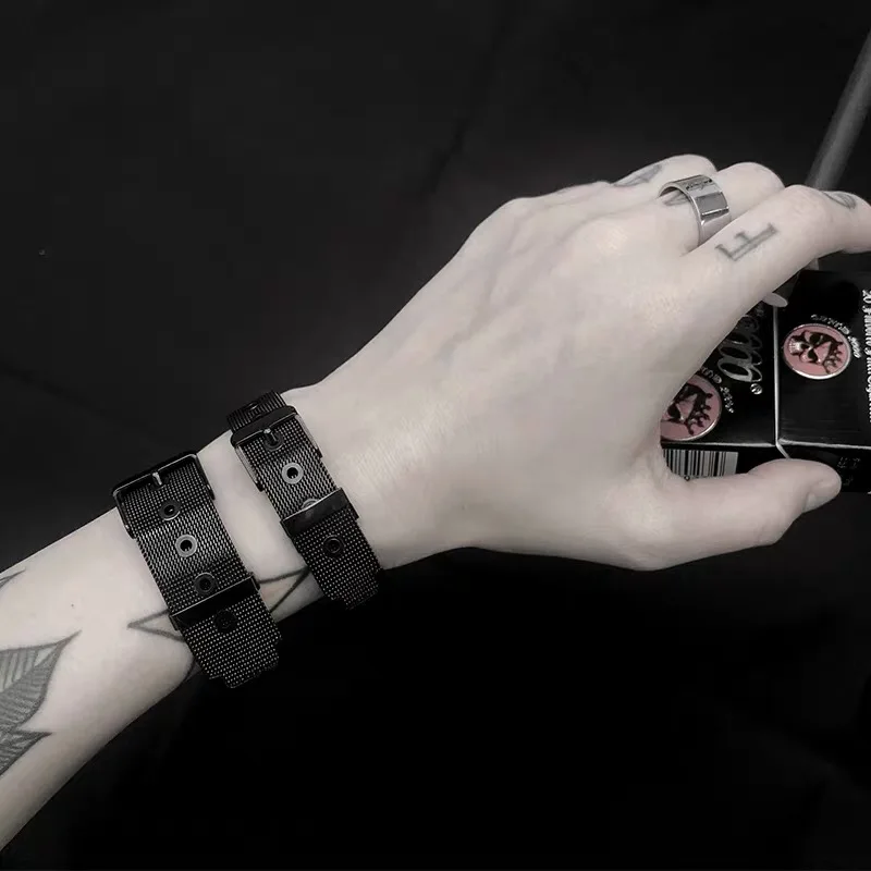 HZ панк минималистичный браслет из нержавеющей стали с черным ремешком для часов 8