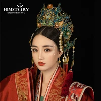 himstory big queen ming dynasty hair crown retro copper chinese green headpiece red tassel hairwear accessories