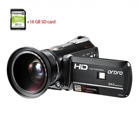 ORDRO цифровая видеокамера 1080 P Full HD видеокамера Wi-Fi инфракрасная ночная съемка ИК 30fps 18X цифровой зум Видео рекордер 2 батареи - Цвет: with wide angle lens