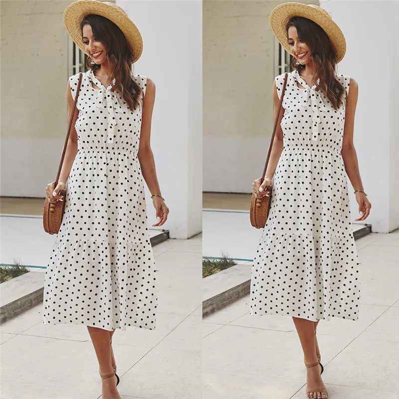 

Wave Point Dot Printed Dress Ruffle Women 2020 New Summer Fashion Street Sexy Casual Slim Thin Beach Party O Neck Dress Vestidos