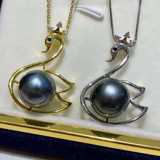 

Элегантный Лебедь дизайн женские туфли-лодочки на высоком каблуке ручной работы цепочка с подвеской 12-13 мм черный Таити Кулон