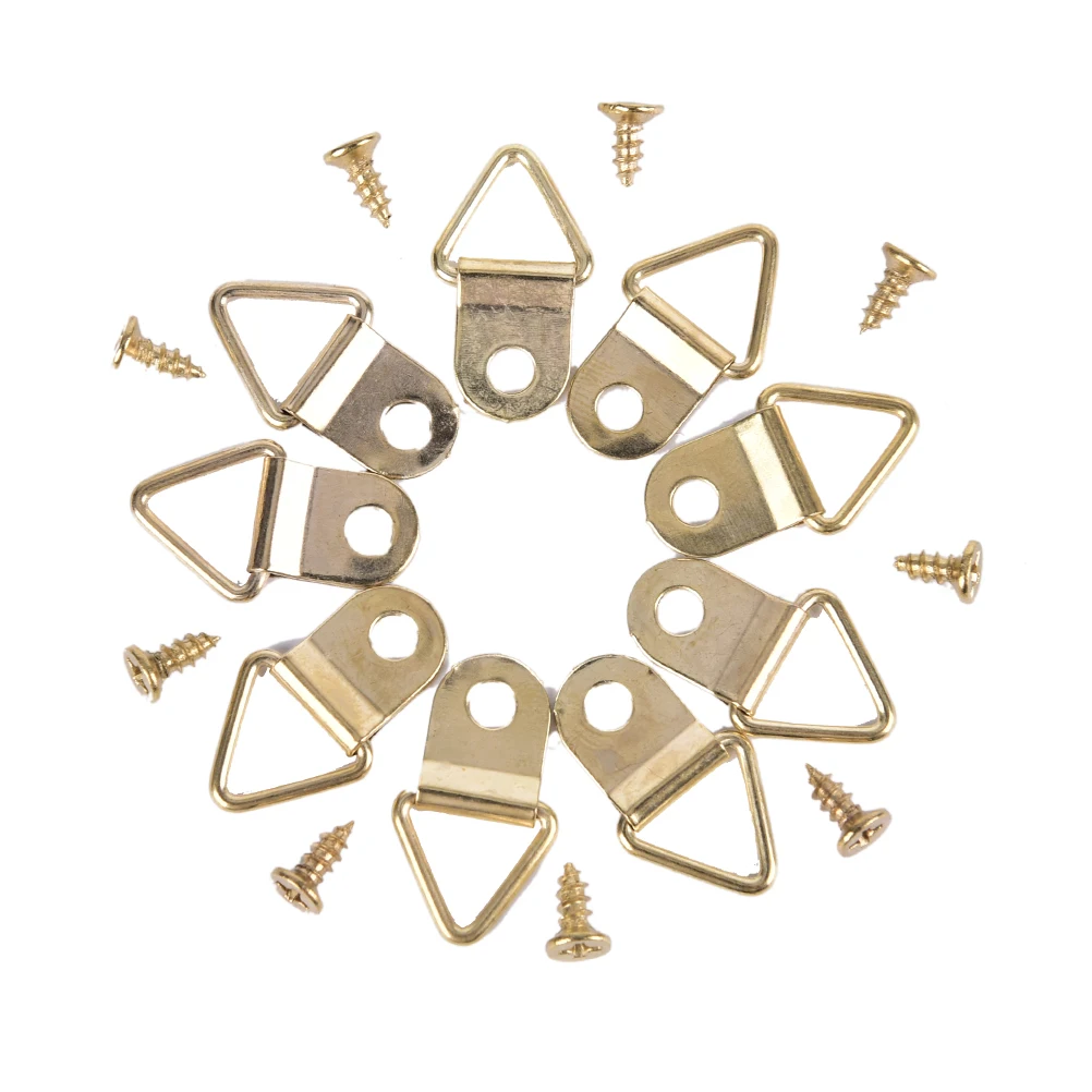 Photo Picture Frame Wall Mount Hanger Hook Ring Iron Wholesale 100Sets New Golden Hangers Brass Triangle | Обустройство дома