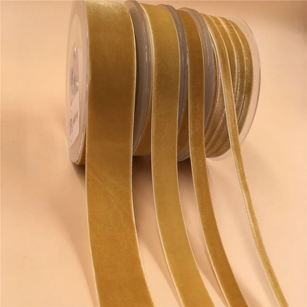6mm/9mm/15mm Old Gold Single Face Velvet Ribbon For Handmade Gift Bouquet Wrapping Supplies Home Party Decoration Christmas - купить по