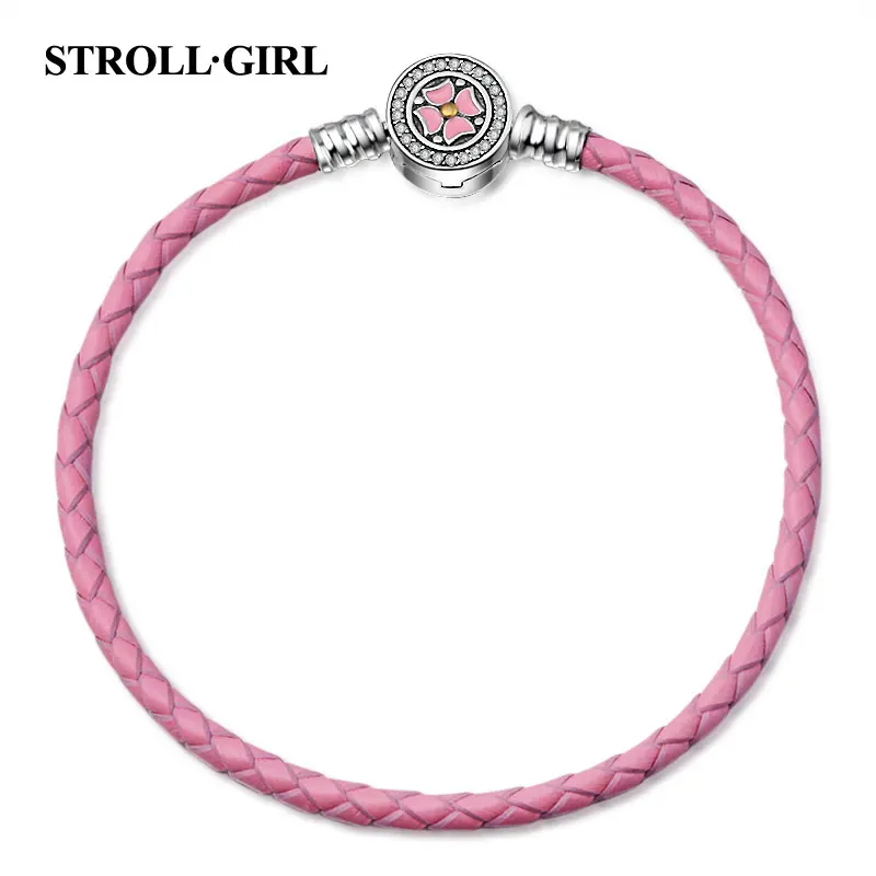 

Stellgirl 925 серебро розовый плетеный Канат эмаль кожаный браслет цепочка Снейк для женщин ювелирные подарки Бесплатная доставка