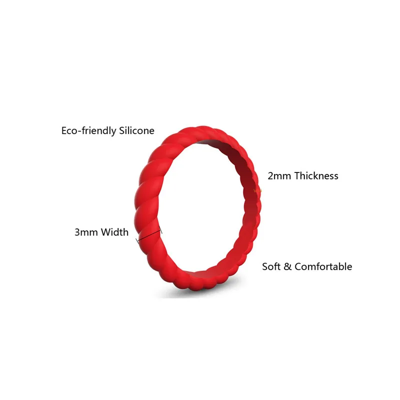 

3MM Wave Silicone Rubber Ring Flexible Comfortable Finger Ring for Women Men Engagement Wedding Band FDA Hypoallergenic Silicona