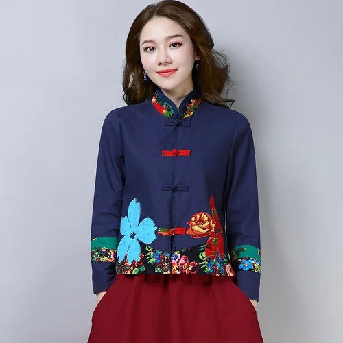 

Vintage Ethnic Style Coat Women Short Cotton Jacket Embroidery Flower Clothing Famale Printing Outerwear Womens 2019 Autumn