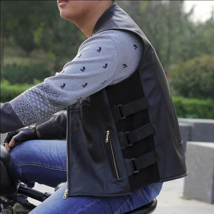 Жилет мужской из натуральной кожи Байкерский мотоциклетный жилет с открытым