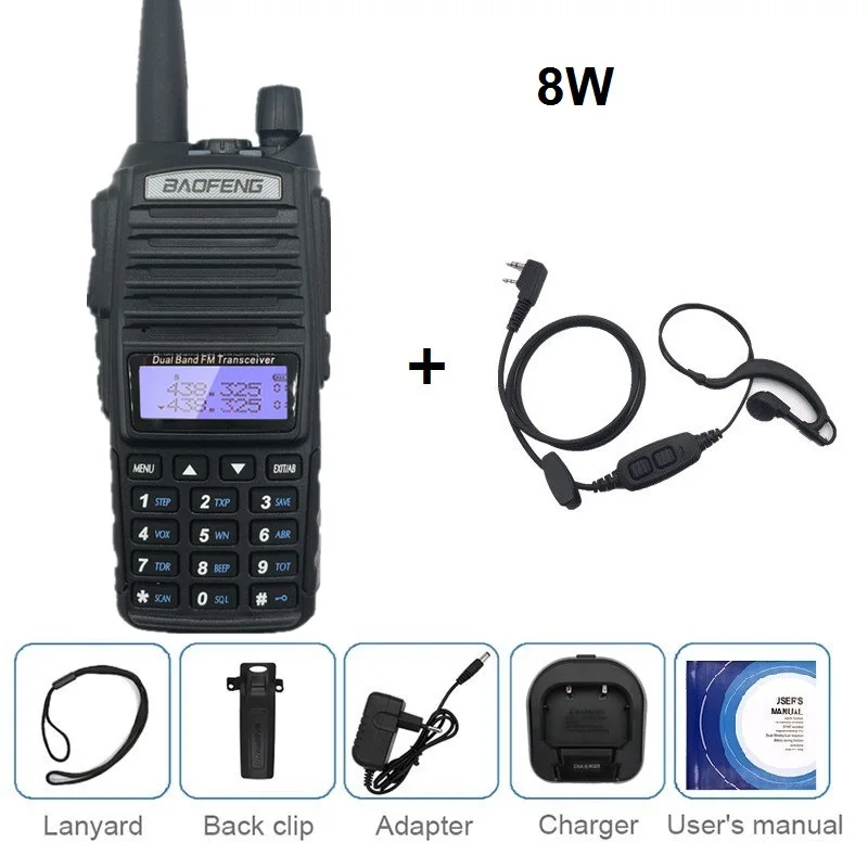 add earpiece 8 Вт BAOFENG UV-82 рация VHF UHF морской Ham CB радиоприемник сканер UV 82 PMR 446 охотничий двухсторонний радиоприемник VOX UV-82HP - Цвет: add earpiece
