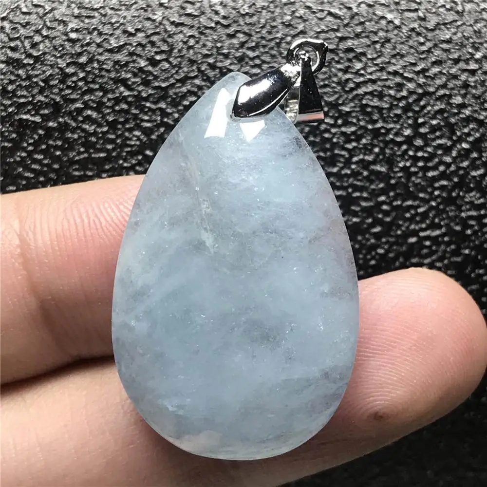

100% Natural Aquamarine Pendant For Women Man Blue Crystal 32x20x7mm Water Drop Bead Silver Necklace Pendant Jewelry AAAAA