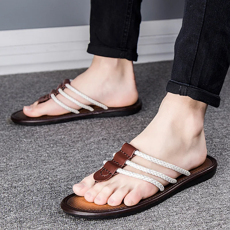 2020 мужские вьетнамки Сандалии из натуральной кожи Повседневная мужская обувь