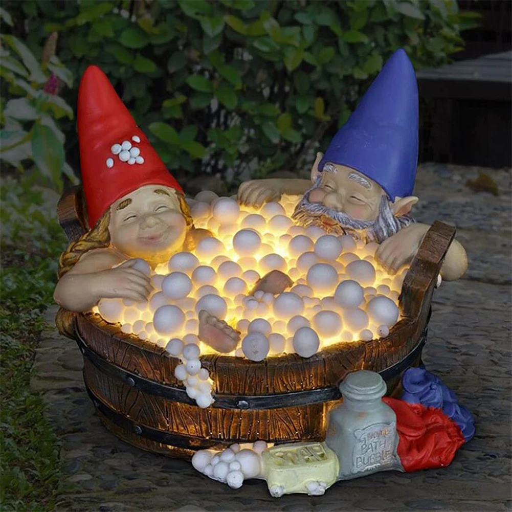 

Bubble Bath Gnomes Statue Sculpture Handmade Solar Resin Bathing Dwarf Lamp Night Light for Home Office Desk Garden Decoration