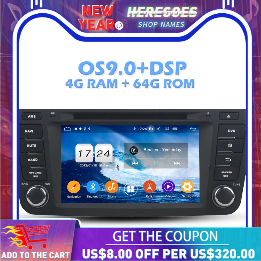 IPS DSP Android 10 0 4 Гб ОЗУ 8 ядер 64 ПЗУ автомобильный dvd плеер Wifi 4G Bluetooth RDS радио GPS карта