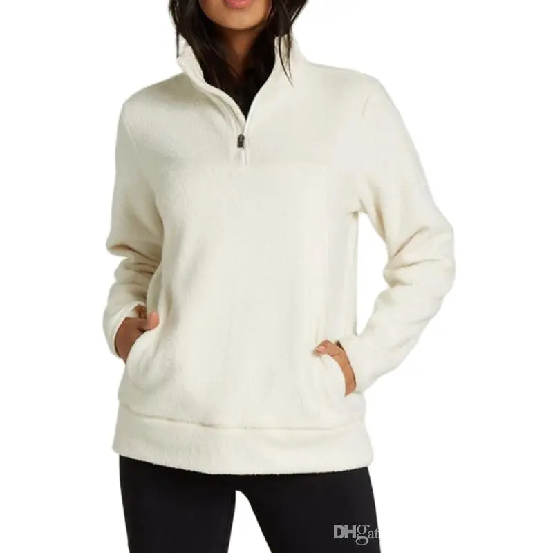 

Womens Hoodies Fashion Pullover Long Sleeve Fuzzy Fleece Sweatshirts Casual Autumn Winter Clothing Designer Half Zipper