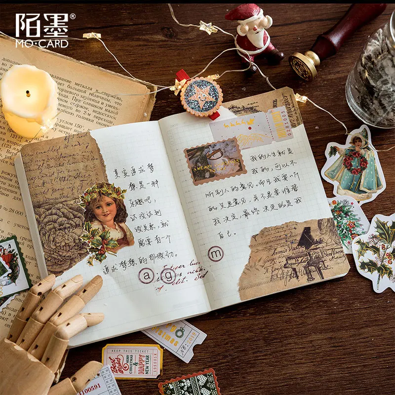 2019 Hot Gold Sticker Pack Christmas Vintage Stamp Gingerbread Man Gift Wreath Decoration Scrapbooking Material |
