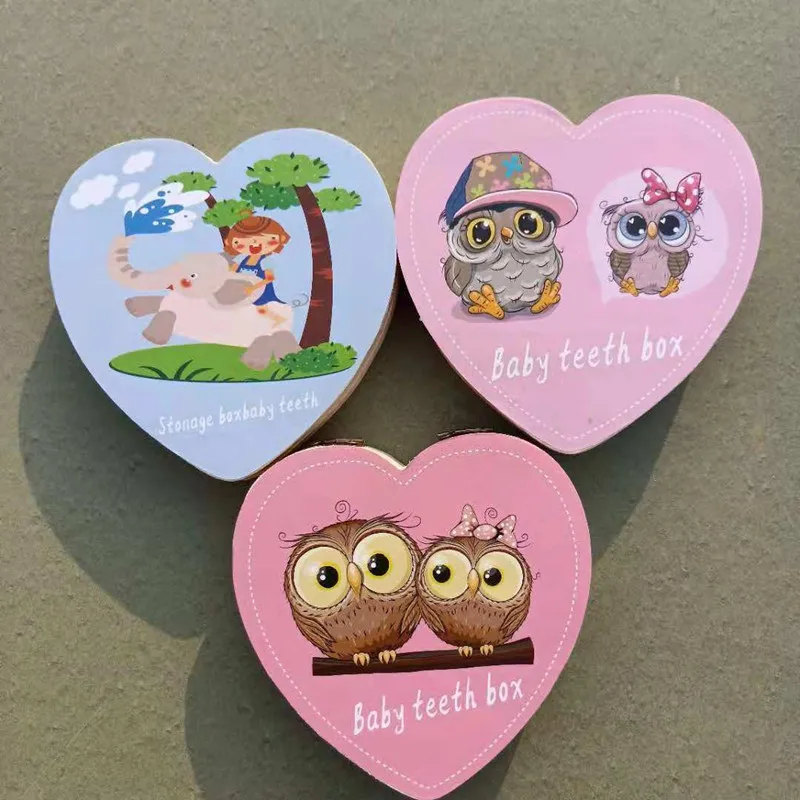 Коробка для хранения зубов в виде сердца с изображением совы/слона Подарочная