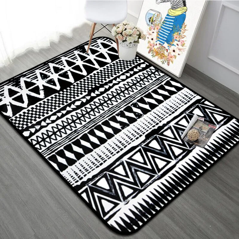 

Nordic Style Living Room Area Rugs Thick Soft Black White Geometric Home Decor Floor Mat Bedroom Bedside Kids Play Tent Carpets
