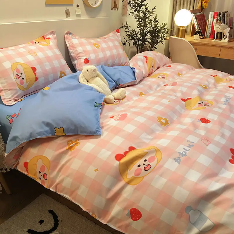 

Fashion Bedding Set White Green Double Bed Linens Cover Quilt Duvet Pillowcase Queen Size Sheet Flower Classic Grid for Girl Boy