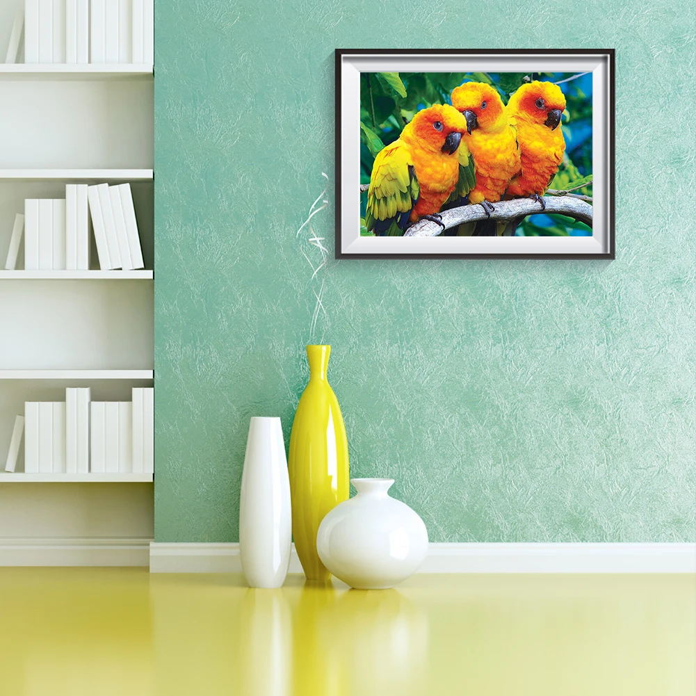 Three Yellow Parrots Diamond Painting Cross Stitch Mosaic 5D DIY Full Drill Kits Framed Eco-friendly Craft | Дом и сад