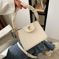 fashion handle pleated pu leather flap crossbody bags for women 2021 portable solid color shoulder messenger top handle handbags