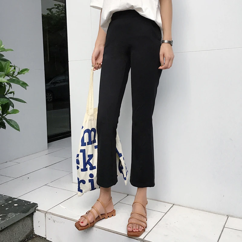 

Zoulv Leisure High Elasticity All-match Womens Solid Leisure Women Pants Flare Trousers Ankle-length Harajuku Daily Woman Pants