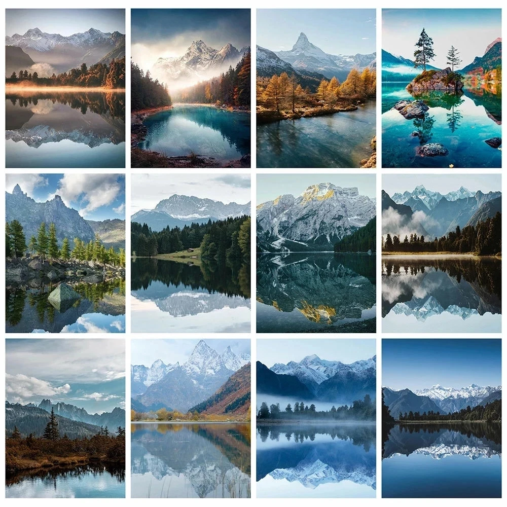 

5D Diy Diamond Painting Mountain Lake Beatiful Landscape Rhinestone Square/round Diamond Embroidery Mosaic Bead Home Decoration