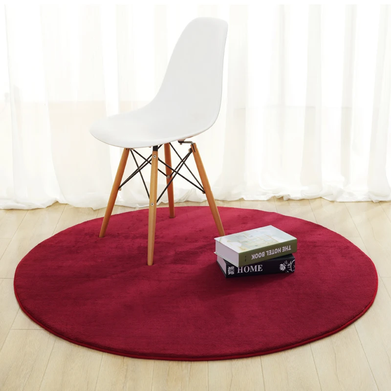 Толстый меховой круглый ковер в японском стиле однотонный фиолетовый зеленый