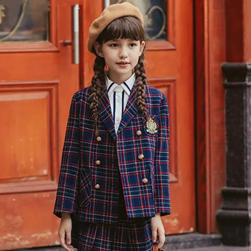 

Autumn Spring Fashion Plaid Jackets For Girls Long Sleeve Turn Down Collar Coats Kids Teens Outdoor Windproof Outerwear Clothes
