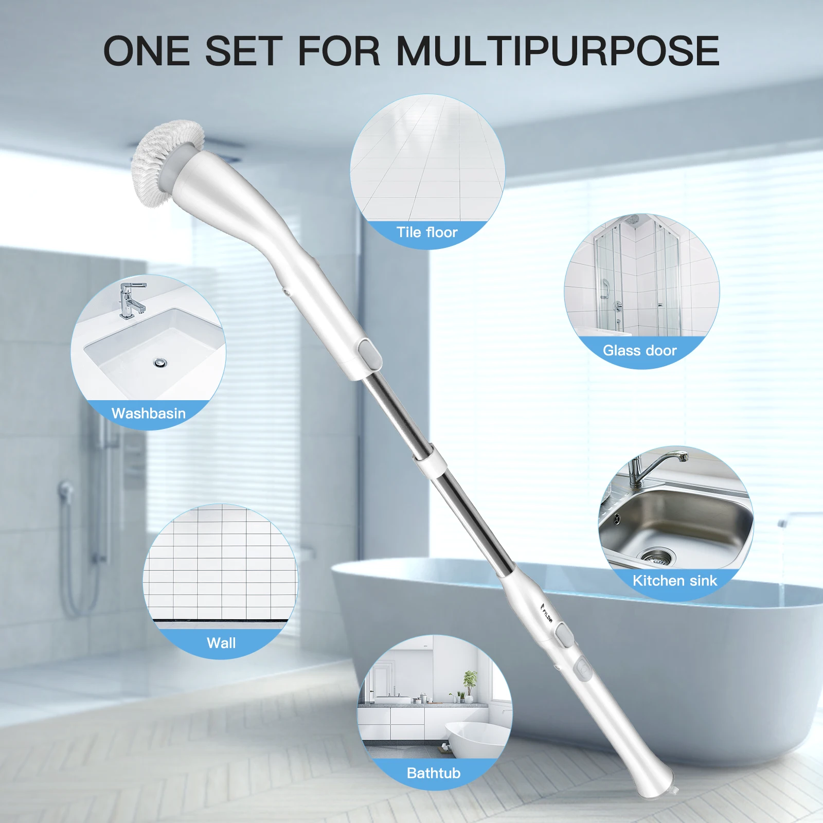 

Electric Cleaning Turbo Scrub Brush Adjustable Waterproof Cleaner Wireless Charging Clean Bathroom Kitchen Cleaning Tools Set