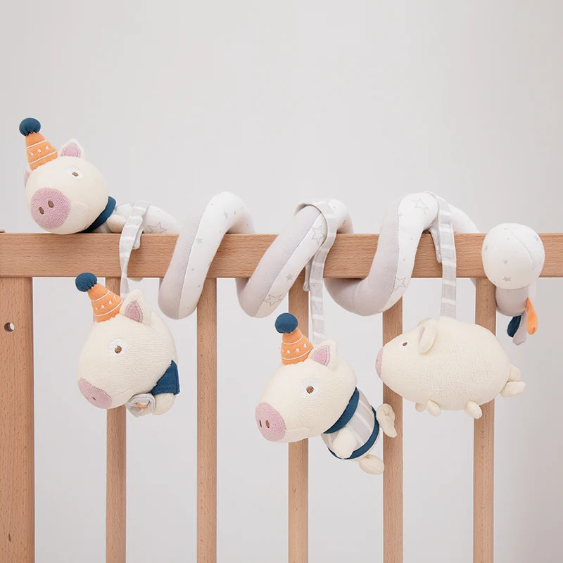 

Спиральные плюшевые игрушки для новорожденных, мягкая спиральная игрушка на коляску, на кровать, колокольчик, для 0-12 месяцев, плюшевый свин...