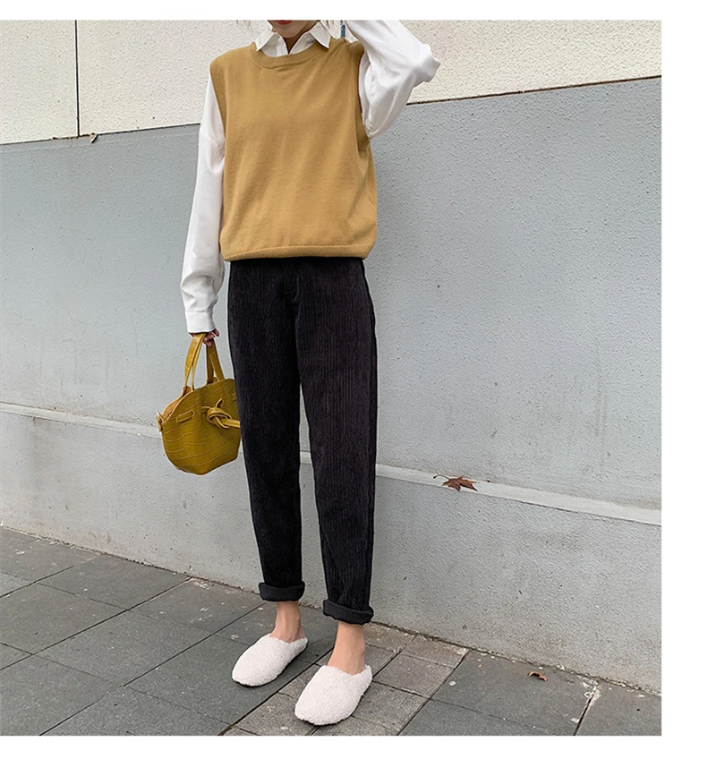 Осень-зима, длинные вельветовые штаны для женщин, модные, с высокой талией, женские, Ретро стиль, прямые штаны на пуговицах, свободные штаны, 7906 50
