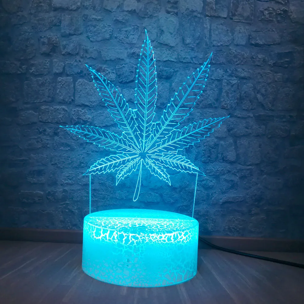 3D LED Night Light Hemp Leaf 7 Colors Touch Optical Illusion Table Lamp for Home Room Party Decoration Lighting Kids Lava | Лампы и