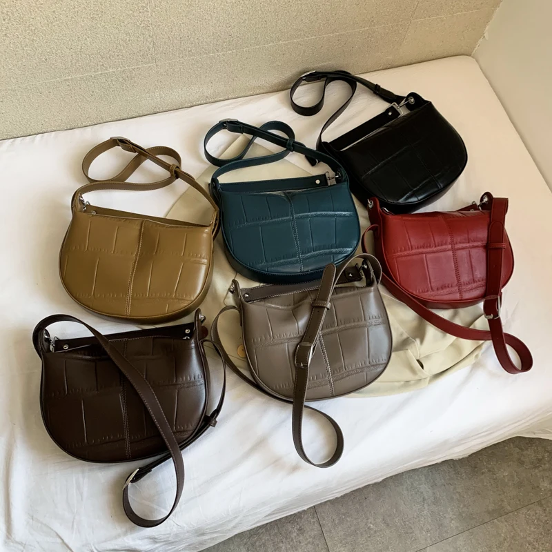 

Stone Pattern Fashion Shoulder Bag For Women 2021 Small PU Leather Crossbody Bag With Wide Strap Zipper Handbags Female Winter