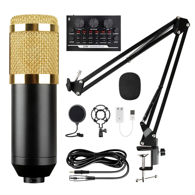 

bm 800 Microphone Condenser Sound Recording Microphone with Stand Sound Card Mic Kit for PC Karaoke KTV Podcasting Youtube Game