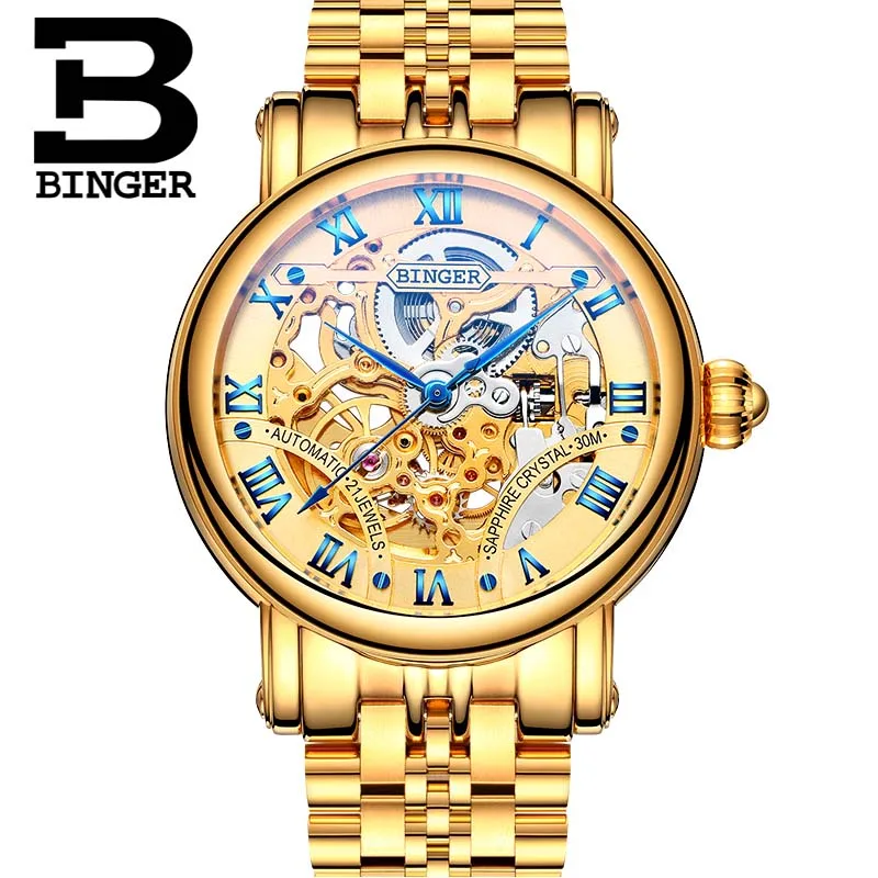 

BINGER Luxury Automatic Watches Fashion Business Skeleton Watch Men Mechanical Wristwatch Stainless Steel relogio masculino
