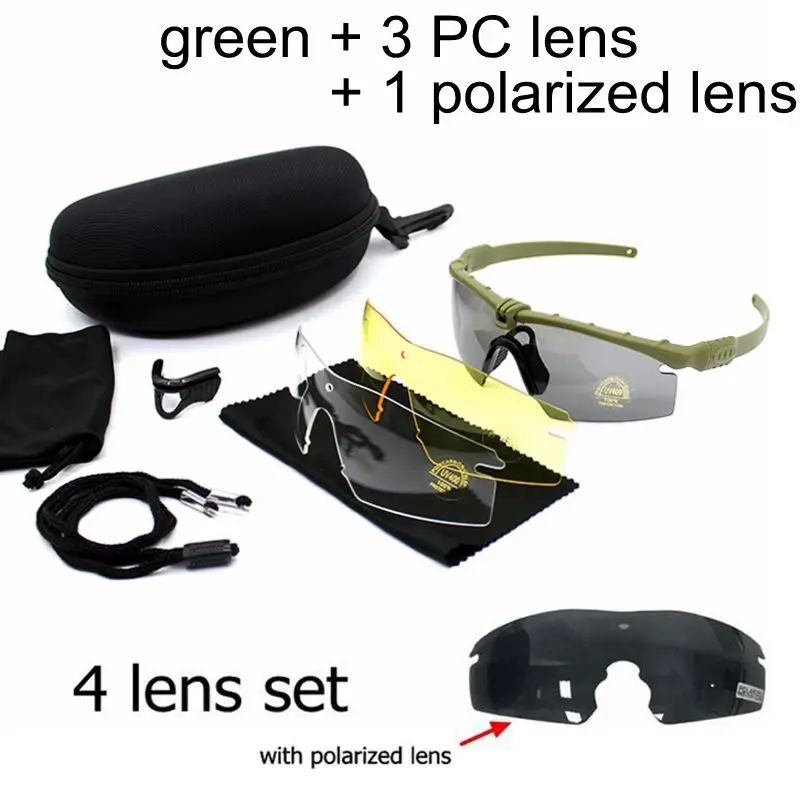Polarized Green Спортивные поляризационные тактические очки военные очки армейские солнечные очки мужские с 4 объективами стрельба защитные очки мотоциклетные очки - Цвет: Polarized Green
