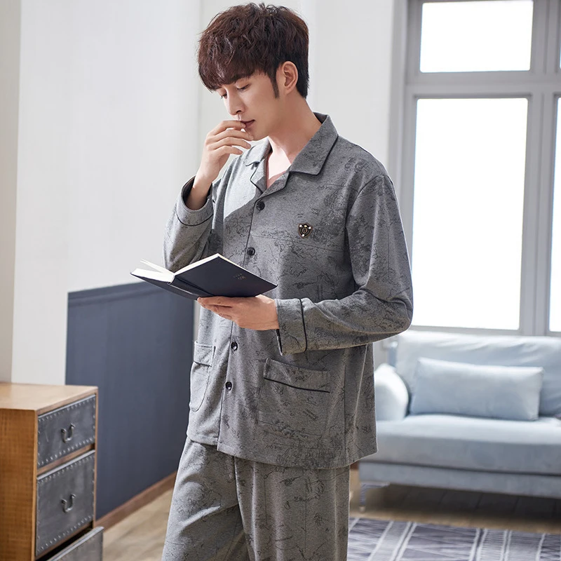 2019 зимние пижамные комплекты для мужчин хлопковый пижамный комплект с длинным