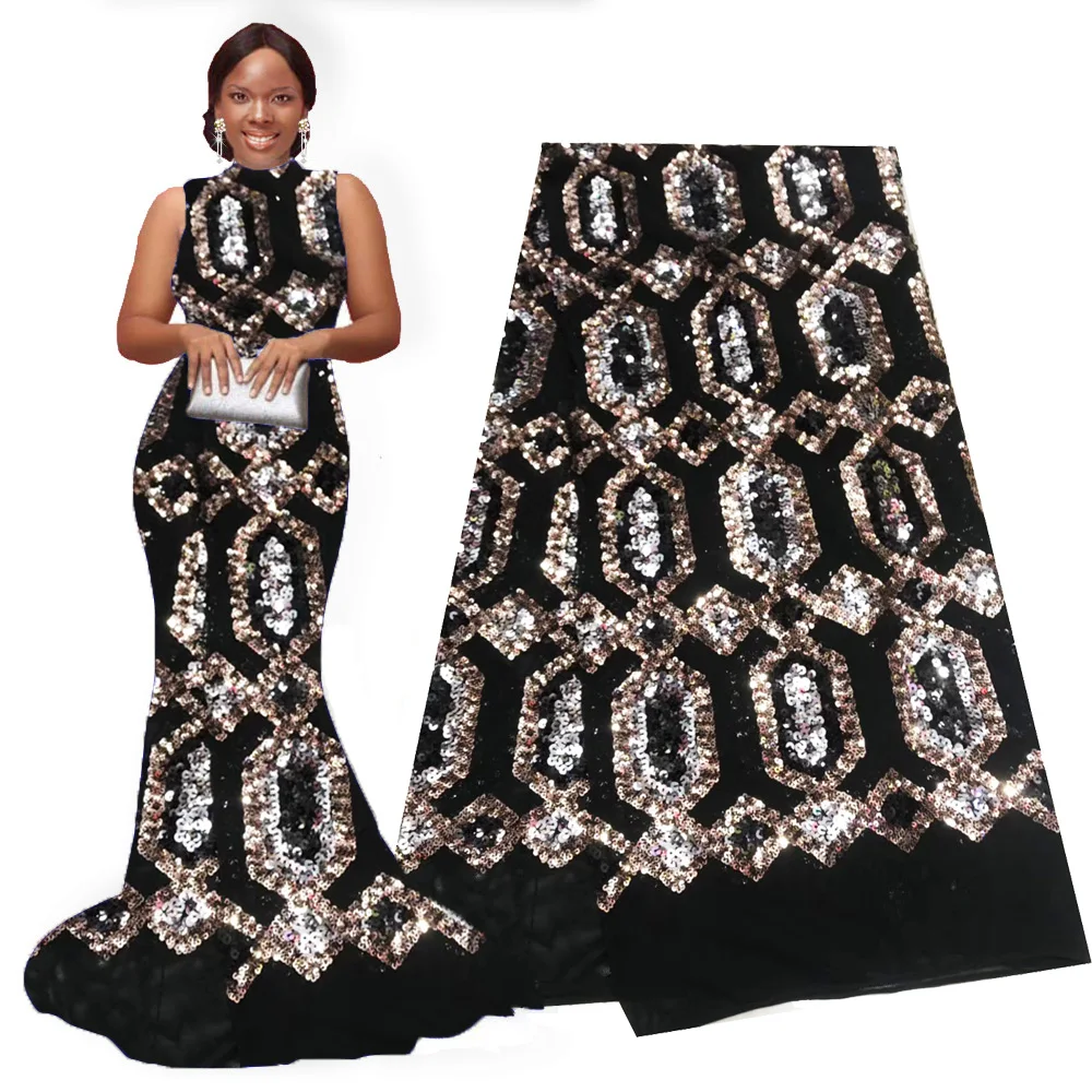 Кружевная ткань в африканском стиле роскошная жемчужная расшитая блестками 5