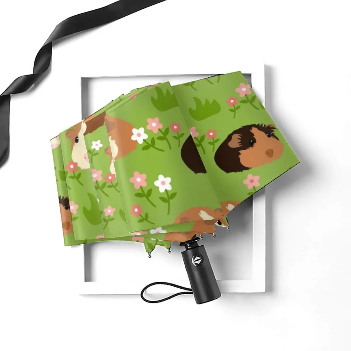 Online Automatico Ombrello Da Pioggia Donne Tre-pieghevole Ombrello Adorabile Pet Guinea Pig Antivento Ombrello Femminile Impermeabile Parasole