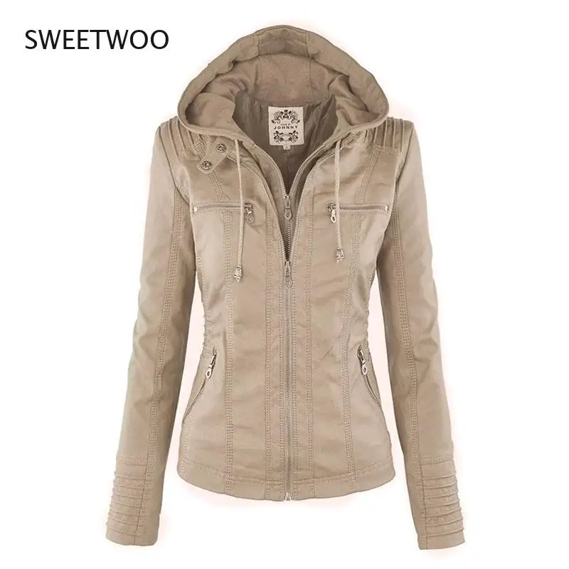 Faux Leather Jacket Women 2021 Basic Jacket Coat Female Winter Motorcycle Jacket Faux Leather Suede PU Zipper Hoodies Outerwear