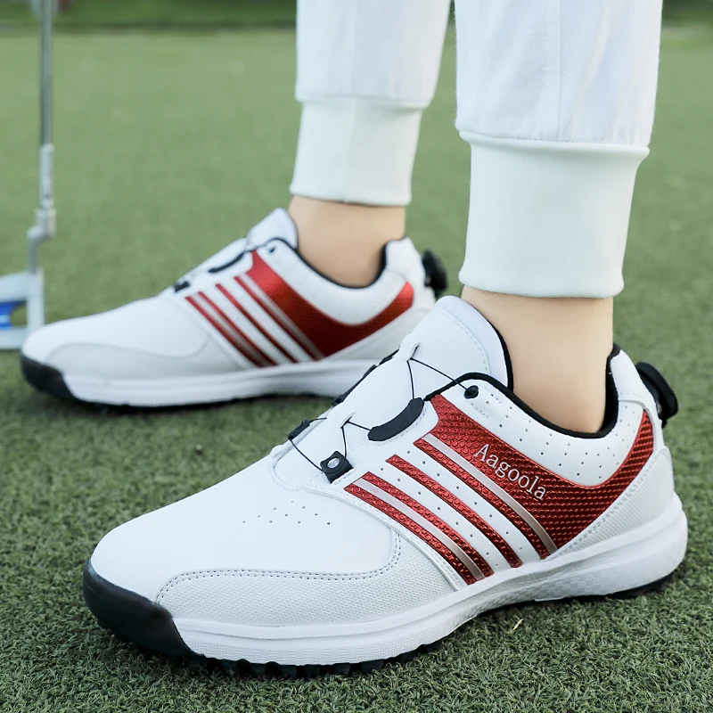 

Brand Designer Golf Sneakers Men Quick Lacing 39-47 Rotating Buckle Man Sports Shoes Professional Genuine Leather Golf Shoes Men